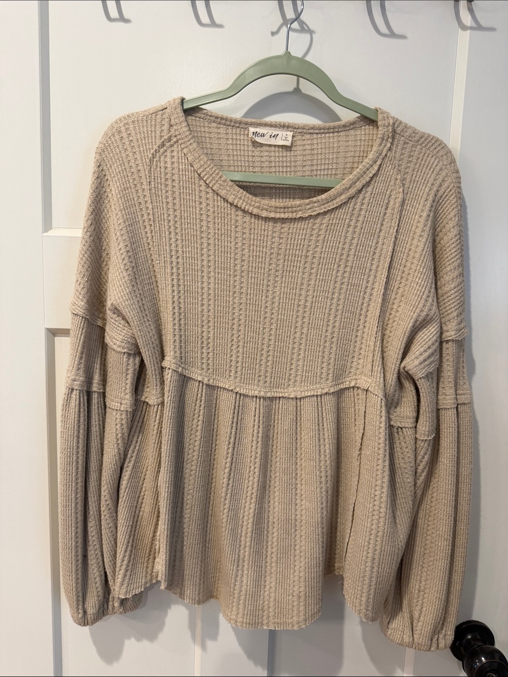 New Liv Textured Cream Scoop Neck Peplum Sweater